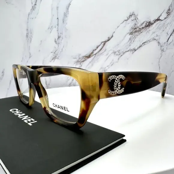 New CHANEL Eyeglasses Brown Gold Chain CC Rectangle 52mm Rx-able - Picture 3 of 16